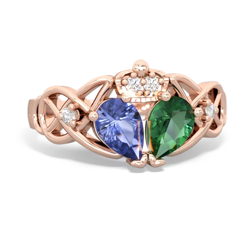 lab emerald-tanzanite claddagh ring