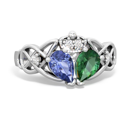 lab emerald-tanzanite claddagh ring