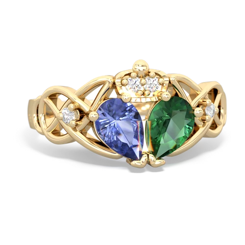 lab emerald-tanzanite claddagh ring