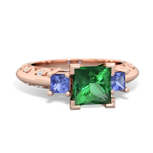 Lab Emerald Lab Created Emerald with Genuine Tanzanite and  Art Deco ring Ring