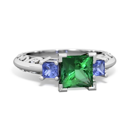 Lab Emerald Lab Created Emerald with Genuine Tanzanite and Lab Created Alexandrite Art Deco ring Ring