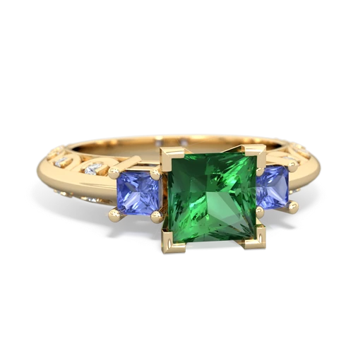 lab emerald-tanzanite engagement ring