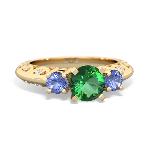 Lab Emerald Lab Created Emerald with Genuine Tanzanite Art Deco ring Ring