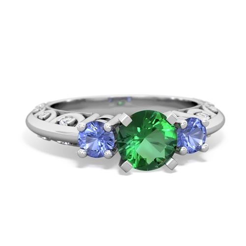 lab emerald-tanzanite engagement ring