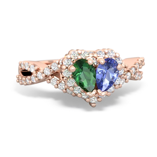 lab emerald-tanzanite engagement ring