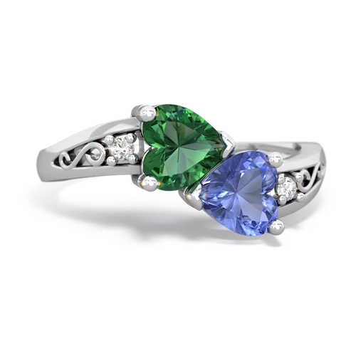 Lab Emerald Lab Created Emerald with Genuine Tanzanite Snuggling Hearts ring Ring