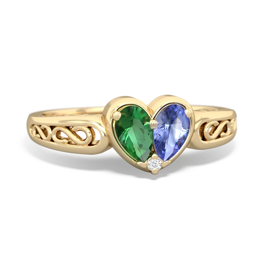lab emerald-tanzanite filligree ring