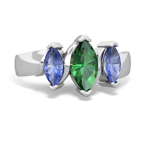 Lab Emerald Lab Created Emerald with Genuine Tanzanite and Genuine Fire Opal Three Peeks ring Ring