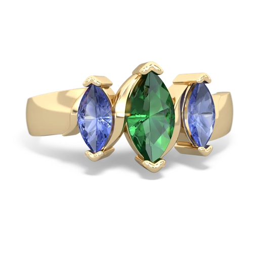 Lab Emerald Lab Created Emerald with Genuine Tanzanite and  Three Peeks ring Ring