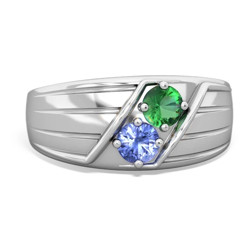 lab emerald-tanzanite mens ring