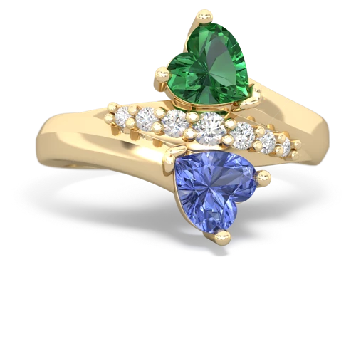 Lab Emerald Lab Created Emerald with Genuine Tanzanite Heart to Heart Bypass ring Ring