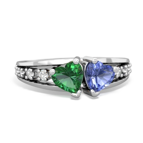 Lab Emerald Lab Created Emerald with Genuine Tanzanite Heart to Heart ring Ring