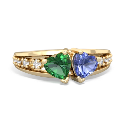 Lab Emerald Lab Created Emerald with Genuine Tanzanite Heart to Heart ring Ring