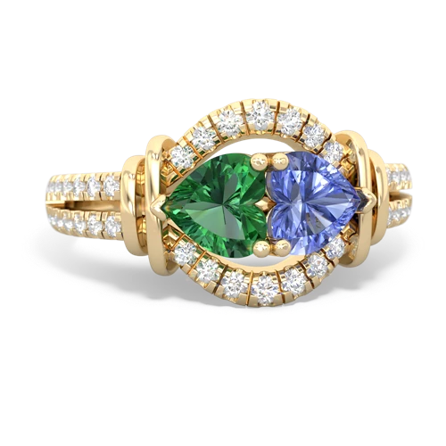 Lab Emerald Lab Created Emerald with Genuine Tanzanite Art-Deco Keepsake ring Ring