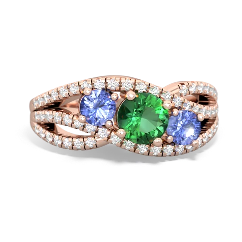 lab emerald-tanzanite three stone pave ring