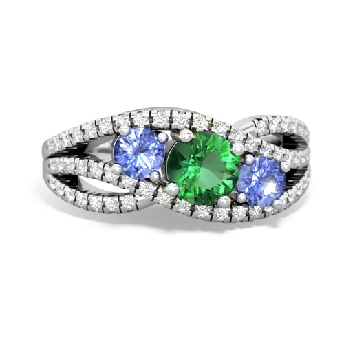 lab emerald-tanzanite three stone pave ring