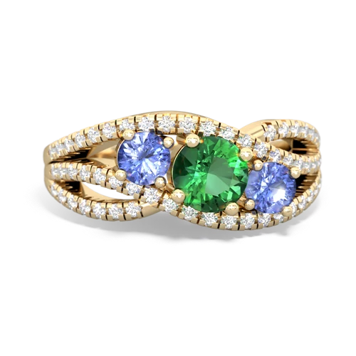 lab emerald-tanzanite three stone pave ring