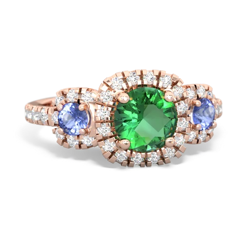 Lab Emerald Lab Created Emerald with Genuine Tanzanite and Genuine Fire Opal Regal Halo ring Ring