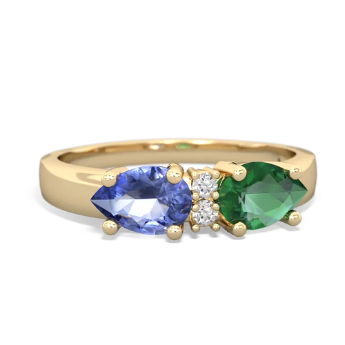 Lab Emerald Lab Created Emerald with Genuine Tanzanite Pear Bowtie ring Ring