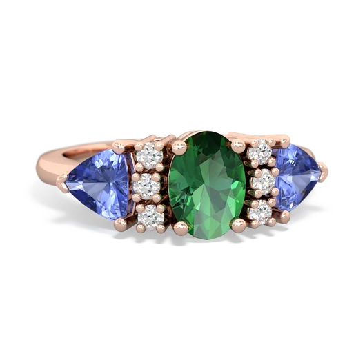 Lab Emerald Lab Created Emerald with Genuine Tanzanite and Genuine Pink Tourmaline Antique Style Three Stone ring Ring