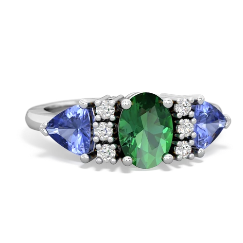 Lab Emerald Lab Created Emerald with Genuine Tanzanite and  Antique Style Three Stone ring Ring