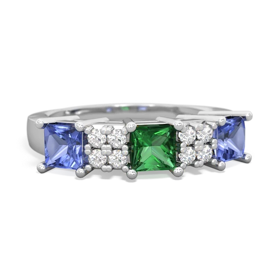 Lab Emerald Lab Created Emerald with Genuine Tanzanite and  Three Stone ring Ring