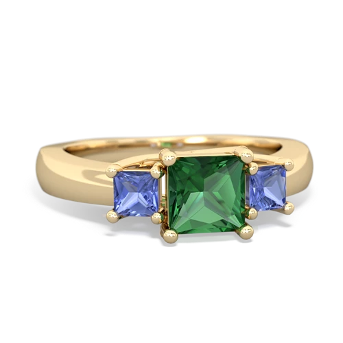 Lab Emerald Lab Created Emerald with Genuine Tanzanite and  Three Stone Trellis ring Ring
