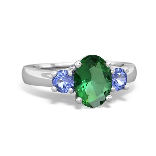 Lab Emerald Lab Created Emerald with Genuine Tanzanite Three Stone Trellis ring Ring