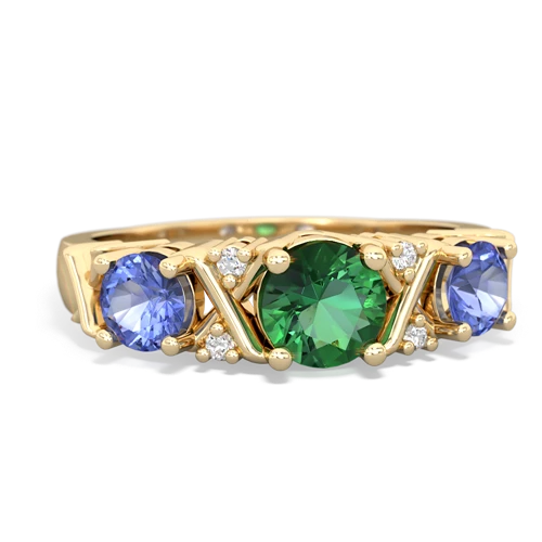 Lab Emerald Lab Created Emerald with Genuine Tanzanite and Genuine Pink Tourmaline Hugs and Kisses ring Ring
