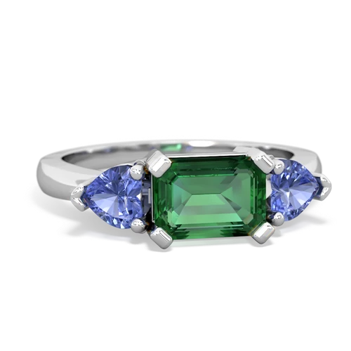 Lab Emerald Lab Created Emerald with Genuine Tanzanite and Lab Created Pink Sapphire Three Stone ring Ring