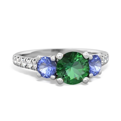 Lab Emerald Lab Created Emerald with Genuine Tanzanite and Genuine Pink Tourmaline Pave Trellis ring Ring