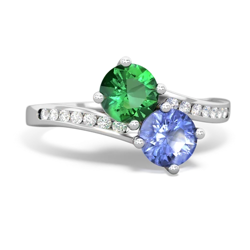lab emerald-tanzanite two stone channel ring