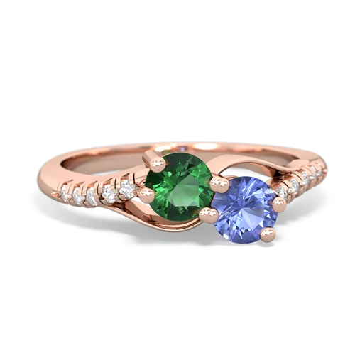 lab emerald-tanzanite two stone infinity ring