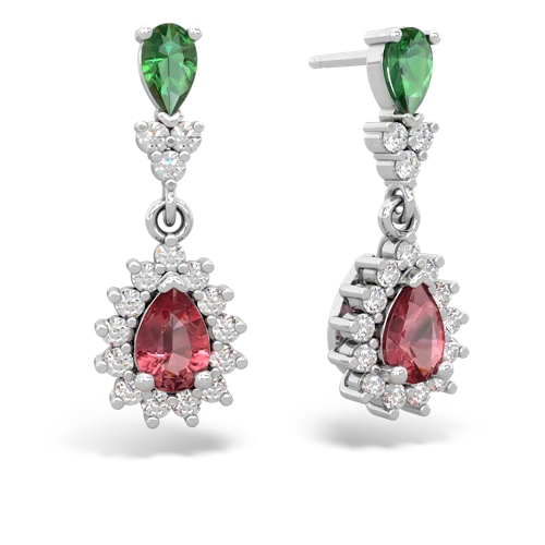 Lab Emerald Lab Created Emerald with Genuine Pink Tourmaline Halo Pear Dangle earrings Earrings