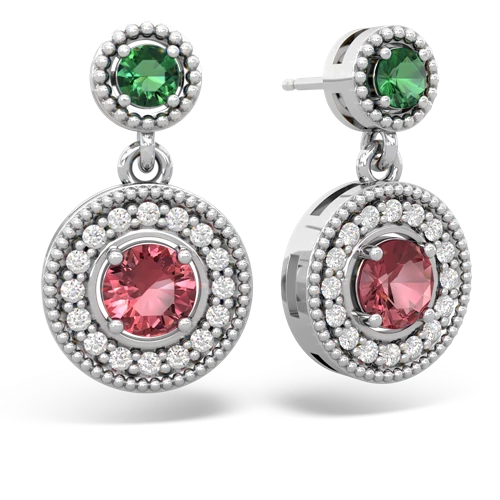 lab emerald-tourmaline halo earrings