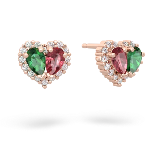 lab emerald-tourmaline halo-heart earrings