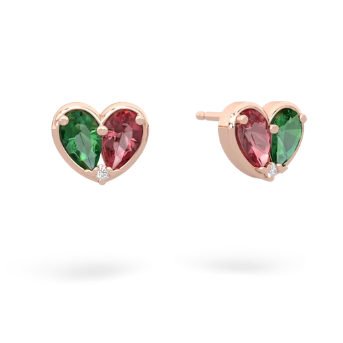 lab emerald-tourmaline one heart earrings