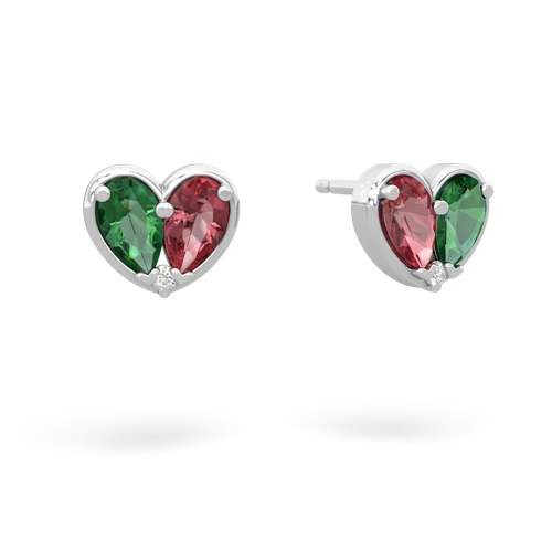 lab emerald-tourmaline one heart earrings