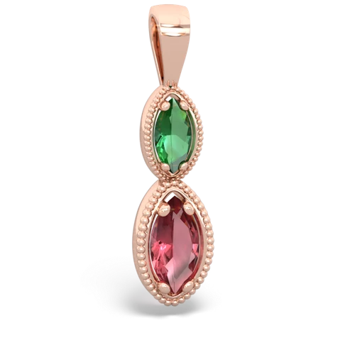 Lab Emerald Lab Created Emerald with Genuine Pink Tourmaline Antique-style Halo pendant Pendant