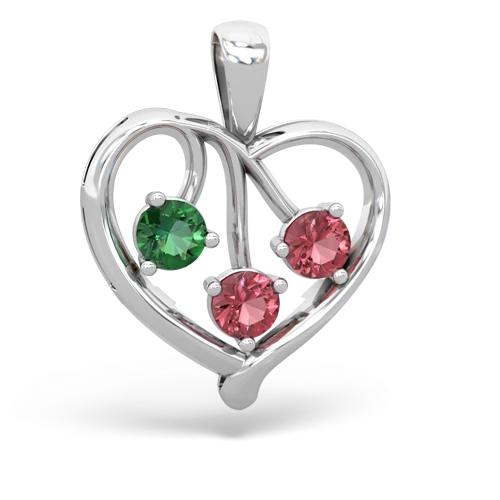 Lab Emerald Lab Created Emerald with Genuine Pink Tourmaline and Genuine Ruby Glowing Heart pendant Pendant