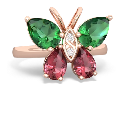 lab emerald-tourmaline butterfly ring