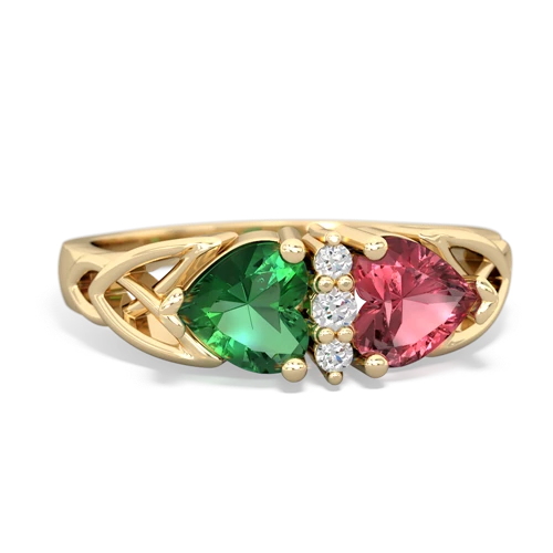 Lab Emerald Lab Created Emerald with Genuine Pink Tourmaline Celtic Trinity Knot ring Ring