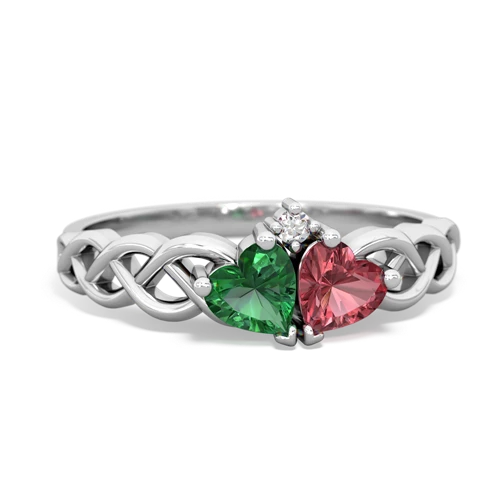 Lab Emerald Lab Created Emerald with Genuine Pink Tourmaline Heart to Heart Braid ring Ring