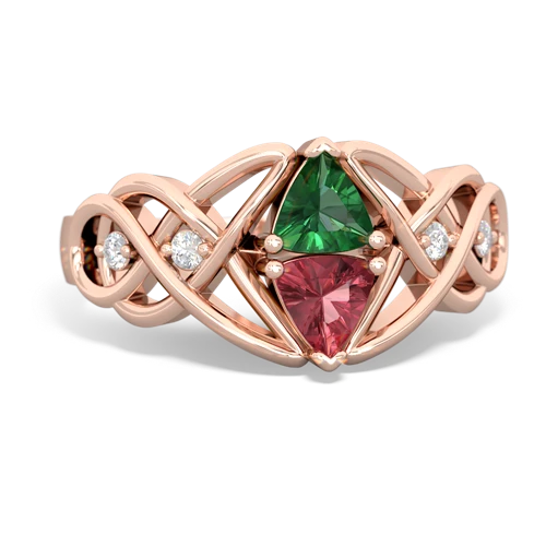 Lab Emerald Lab Created Emerald with Genuine Pink Tourmaline Keepsake Celtic Knot ring Ring