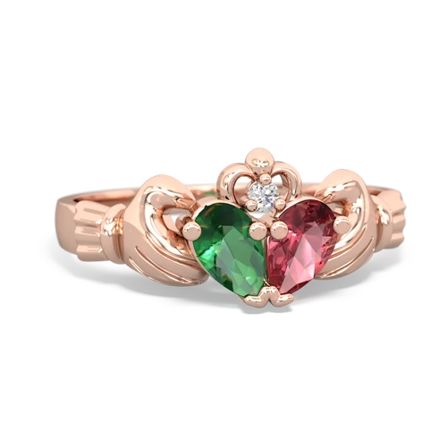 Lab Emerald Lab Created Emerald with Genuine Pink Tourmaline Claddagh ring Ring
