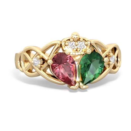 Lab Emerald Lab Created Emerald with Genuine Pink Tourmaline Two Stone Claddagh ring Ring