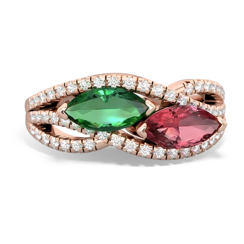 Lab Emerald Lab Created Emerald with Genuine Pink Tourmaline Diamond Rivers ring Ring