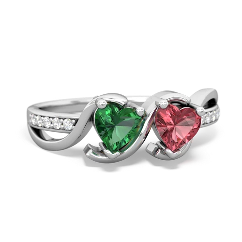 Lab Emerald Lab Created Emerald with Genuine Pink Tourmaline Side by Side ring Ring