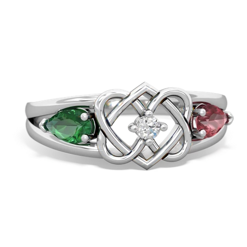 lab emerald-tourmaline double heart ring