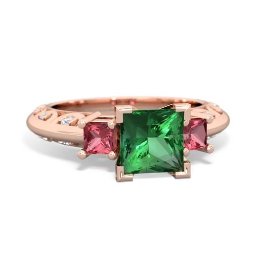 Lab Emerald Lab Created Emerald with Genuine Pink Tourmaline and  Art Deco ring Ring